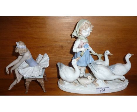 Lladro ballerina on stool and similar goose girl