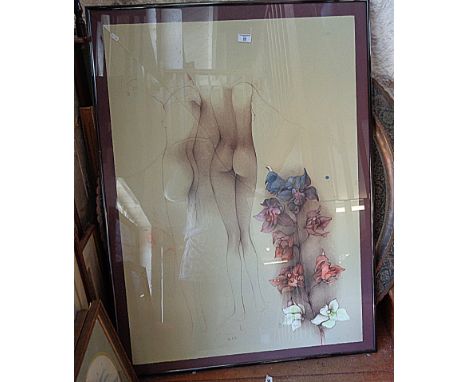 Paul WUNDERLICH (1927-2010) Germany, large colour lithograph study of naked woman with flowers 46/250, plate size 39.5" x 28.