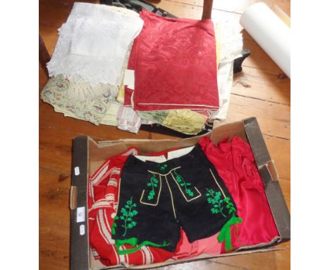 Box of textiles and a box of linen