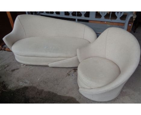 Mid-century curved and shaped back upholstered sofa with matching armchair, possibly Italian design Provenance: Purchased fro