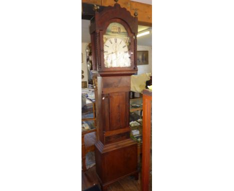 19th c. longcase clock with arched painted dial by William Bishop of Trowbridge, the 8-day movement having seconds dial and d