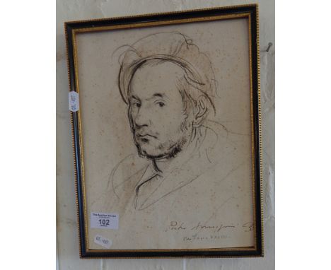 Pietro ANNIGONI (b.1910-1988), a pencil and ink portrait of a man in the style of Rembrandt signed (Foxing). Provenance given