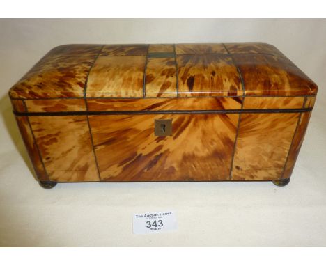 Early 19th c tortoiseshell tea caddy, three sections (no mixing bowl)