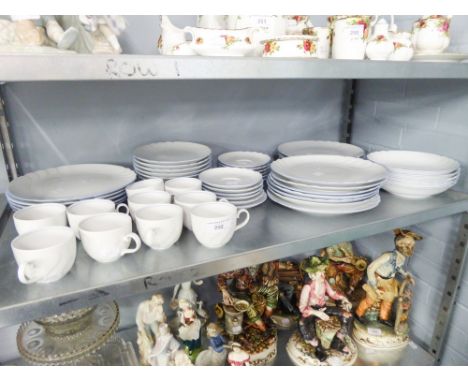 A BAVARIAN,  WEST GERMANY, PART DINNER AND TEA SERVICE, WHITE WITH BLUE RING, 53 PIECES 