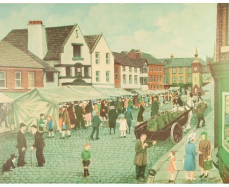TOM DODSON (1910 - 1991) ARTIST SIGNED COLOUR PRINT 'Market Day' Guild stamped 14" x 18" (35.5 x 45.5cm) And TWO OTHERS AFTER