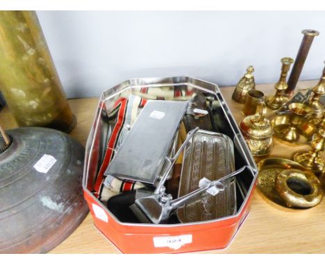 AN ELECTROPLATE CIGARETTE CASE AND ANOTHER SMALLER; A DURHAM DUPLEX RAZOR, A COMB AND TWO FURTHER RAZORS 