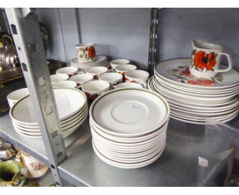 A MEAKIN 'POPPY' TEA AND DINNER SERVICE FOR SIX PERSONS, APPROX 50 PIECES 
