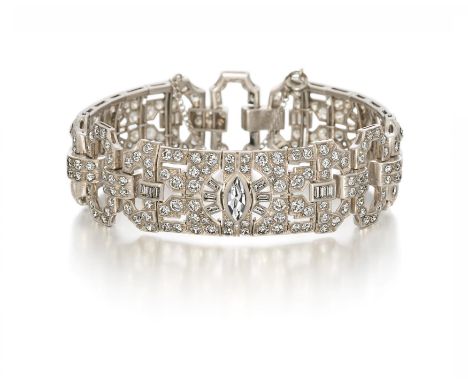 DIAMANT-ARMBAND. Herkunft: Wohl Deutschland. Datierung: Um 1930. Material: Platin, Punze. Gesamtgewicht: ca. 52,0 g. Maße: Lä