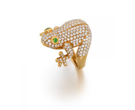 DIAMANT-RING "FROSCH". Herkunft: Deutschland. Datierung: Um 2020. Material: 750/- Roségold, Punze. Gesamtgewicht: ca. 10,5 g.