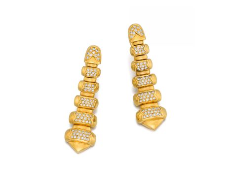 BULGARIVintage Diamant-Ohrschmuck. Herkunft: Italien. Datierung: Um 1960. Material: 750/- Gelbgold, Punze. Gesamtgewicht: ca.