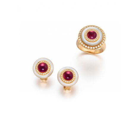 BULGARICocktail Farbstein-Diamant-Set: Ring und Ohrschmuck. Herkunft: Italien. Datierung: 2013. Material: 750/- Roségold, Pun