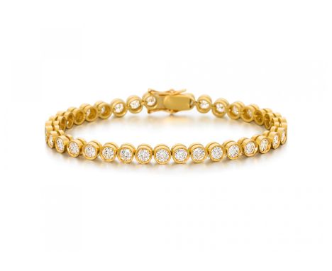 TENNIS-ARMBAND. Herkunft: Wohl Deutschland. Datierung: Um 1980. Material: 750/- Gelbgold, getestet. Gesamtgewicht: ca. 21,5 g