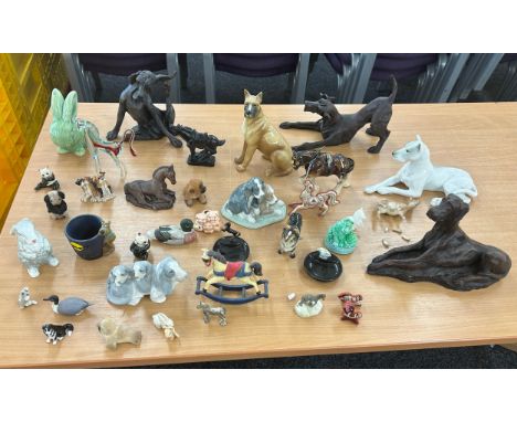 Large selection of vintage and later animal figures includes glass horse, sylvac, nao etc 
