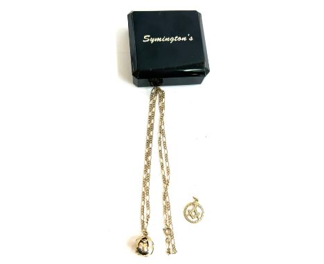 Gold plates masonic ball on a 9ct gold chain with a 9ct gold masonic pendant 