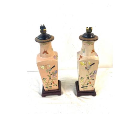 Pair of oriental lamp bases total height 16.5 inches tall 
