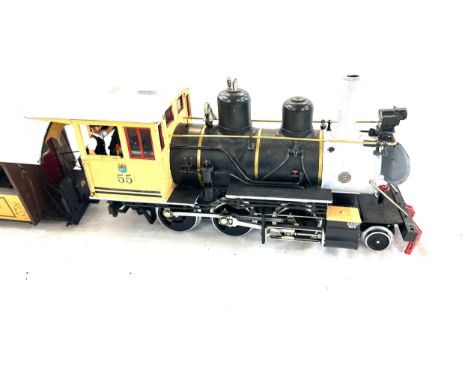 G Scale LGB loco 55 cooke no1551884 locomotive co and 3 coaches and accessories, in need of repair 