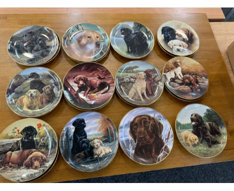 Large selection of Puppy scene collectors plates by The franklin mint includes Family Circle, Puppy Play etc 