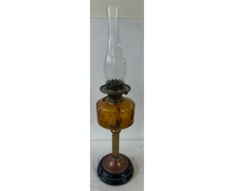 Vintage brass column base oil lamp with funnel no shade 