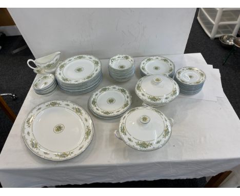 Part wedgwood petersham dinner set includes plates, bowls, lidded tureens etc 