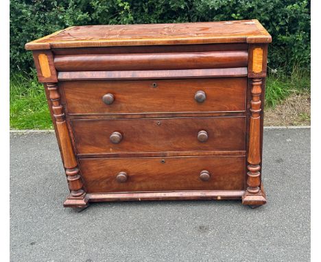 Mahogany 4 drawer scotch chest measures approx 36 inches high by 42 inches wide and 21 inches deep 