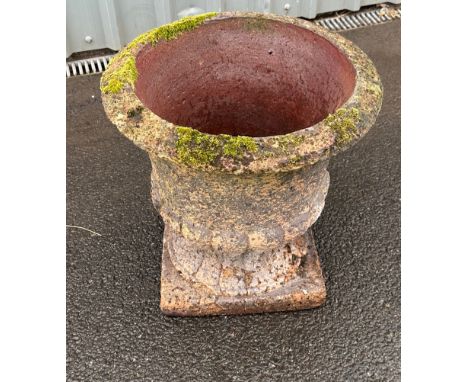 Large antique stone garden planter measures approx 21 inches tall by 21 inches diameter 