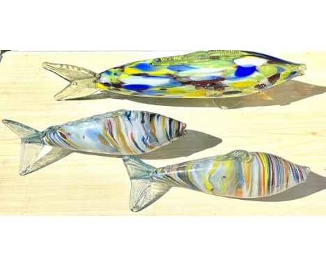 3 vintage glass fish, largest measures: 21 inches 