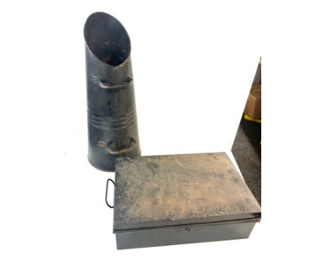 Vintage metal trunk and a vintage metal coal bucket 
