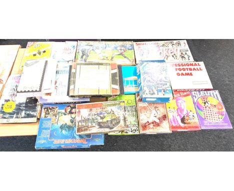 Large selection of assorted vintage games includes Football games, Gibsons civilization games, fejimi battle for Berlin model