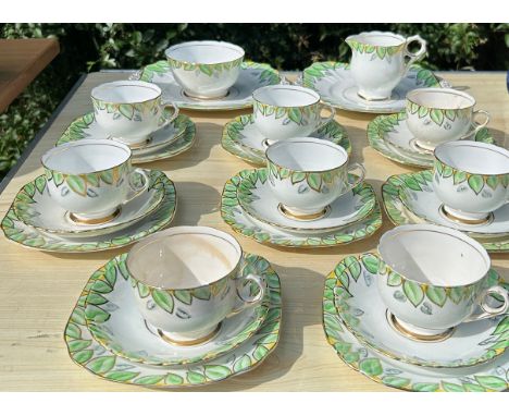 Vintage Phoenix China tea set, made by TF &amp; S Ltd, comprising  8 trios, milk jug, sugar bowl, 2 cake plates 