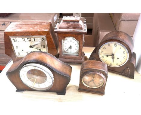 Selection of 5 vintage mantle clocks, spares and repair 