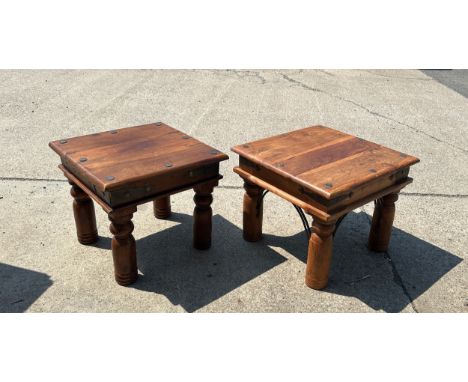 Vintage wooden and metal lamp tables approx height 16 inches tall 
