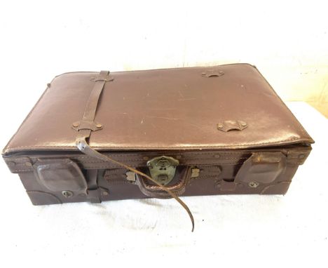 Vintage Chinese leather suitcase, approximate measurements: Length 28 inches, depth 16 inches, Height 9 inches 