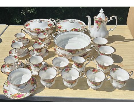 Selection of Royal Albert Old Country Rose part dinner and tea service to include cups, saucers, teapot, lidded tureens etc 