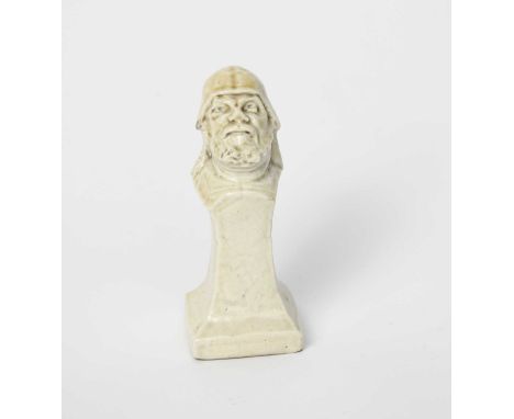 A Martin Brothers stoneware pawn chess piece by Robert Wallace Martin, dated 1901, modelled as a medieval knight in helmet wi