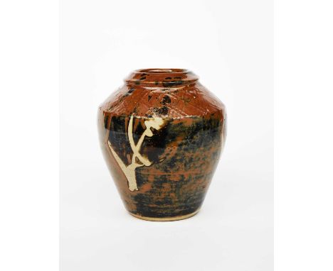 Shoji Hamada (1894-1978)a stoneware vase, shouldered form with collar rim, the shoulder with paddle impressions, The body res