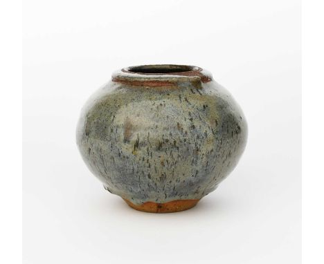 Bernard Leach CBE (1887-1979)a Leach Pottery stoneware vase, ovoid with collar rim, covered in a speckled lavender and pale b