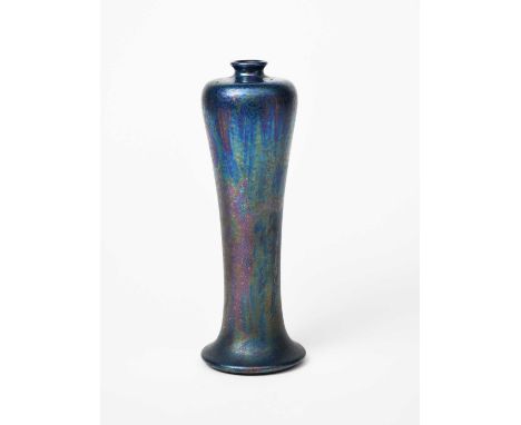 A Ruskin Pottery stoneware Kingfisher  lustre vase by William Howson-Taylor, indistinct date possibly 1911, slender baluster 