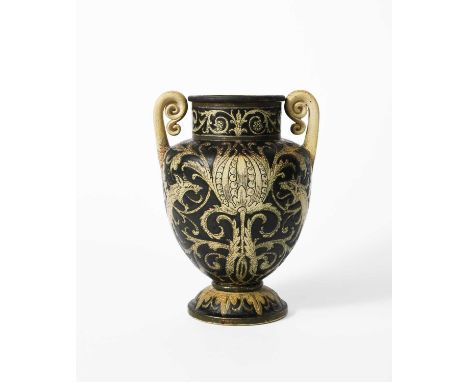 A Martin Brothers stoneware Dragon vase by Robert Wallace Martin, dated 1890, footed, urn shape with applied scrolling handle