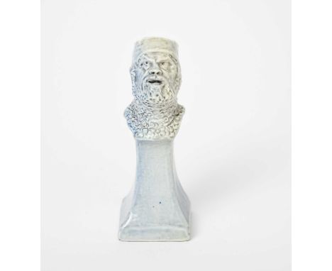 A Martin Brothers stoneware pawn chess piece by Robert Wallace Martin, modelled as a medieval knight in chain mail, glazed pa