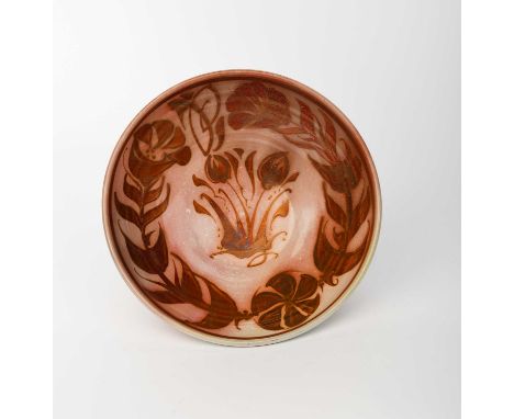 Edgar Campden (born 1930)an Aldermaston Pottery bowl, painted to the well with flowers and foliage, inside a band of flower s