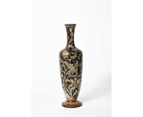 An unusual Martin Brothers stoneware Lizard vase by Robert Wallace Martin, dated 1893, slender baluster form, incised with li