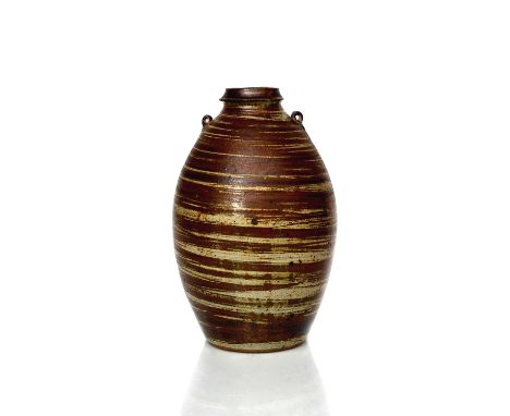 Φ Jason Wason (born 1946)a large Leach Pottery stoneware vase, shouldered form with swollen neck and applied loop handles to 