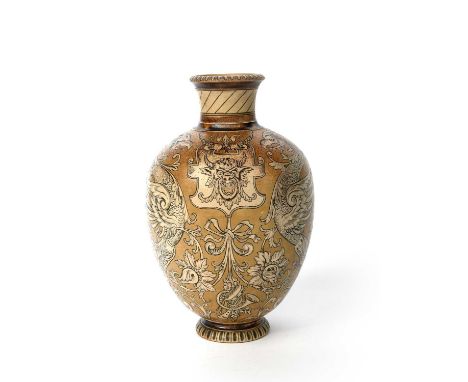 A Martin Brothers stoneware Dragon vase by Robert Wallace Martin, dated 1889, shouldered baluster form with cylindrical neck,