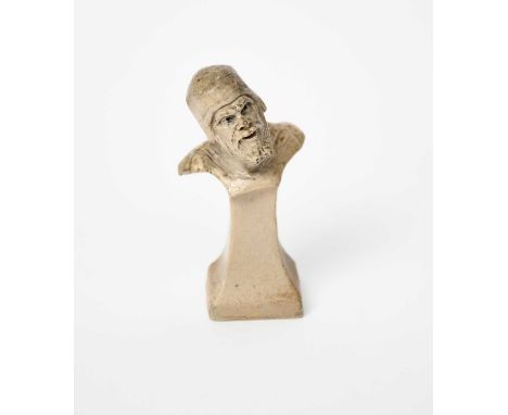 A Martin Brothers stoneware pawn chess piece by Robert Wallace Martin, dated 1920, modelled as a medieval knight, glazed buff