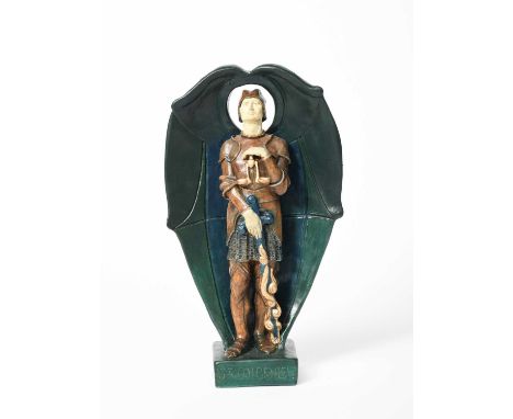 'St Michael' a large Potters' Arts Guild Compton figure designed by Mary Seton Watts, modelled standing holding flaming sword