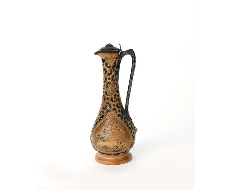 An early Martin Brothers stoneware ewer by Robert Wallace Martin,  dated 1874, made at Fulham, swollen form, incised with a p