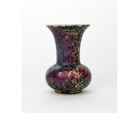 A Ruskin Pottery high-fired stoneware vase by William Howson-Taylor, dated 1907, ovoid with flaring cylindrical neck, covered