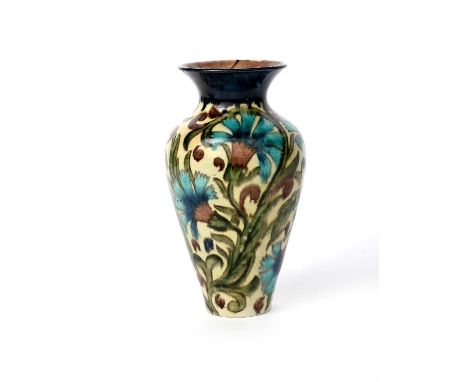 A William De Morgan Merton Abbey period Persian vase,  painted by JB, shouldered form with flaring rim, painted with carnatio