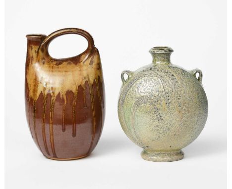 John Leach (1939-2021)a Muchelney Pottery stoneware flask, 2001swollen form, covered with a running tan glaze over brown, and