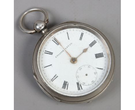 A silver English lever pocket watch with enamel dial.